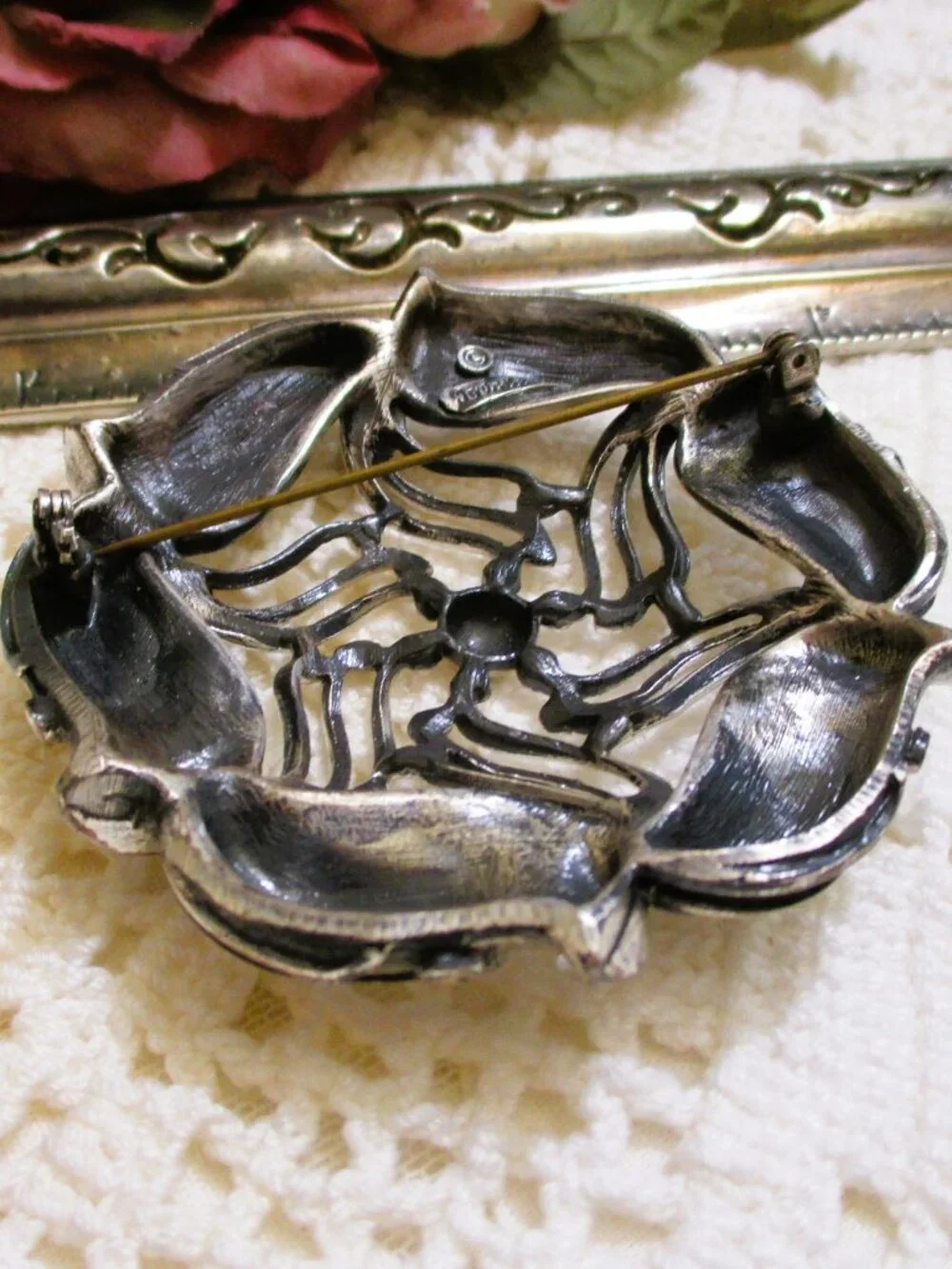 Large TORTOLANI Swirl Statement Brooch: Sterling Silver Over Pewter ~ Vintage